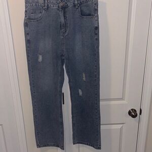 Men's Straight-Leg Distressed Jeans in Medium Blue